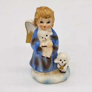Vintage Lefton Christmas Angel Boy with Lambs Figurine Foil Sticker 723